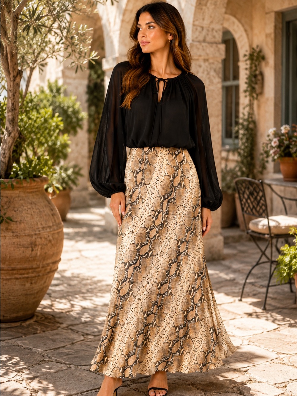 M3 MNG Mango Size Large Snake Print Maxi Skirt 100% Viscose NWT